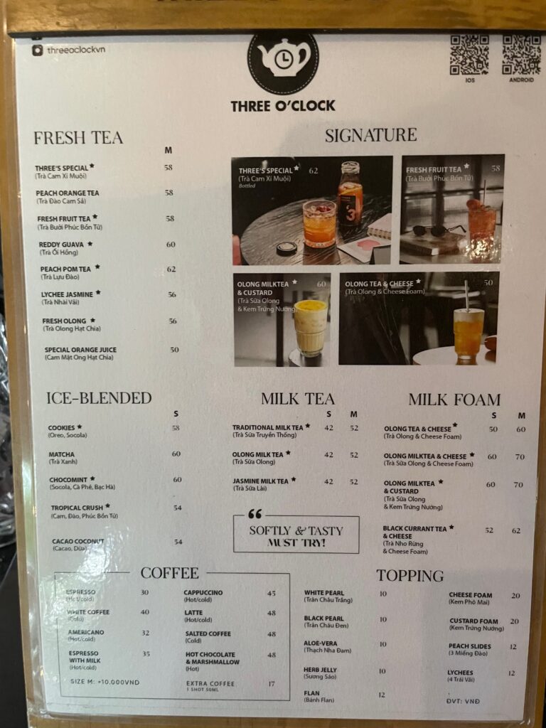 Three o’clockのメニュー